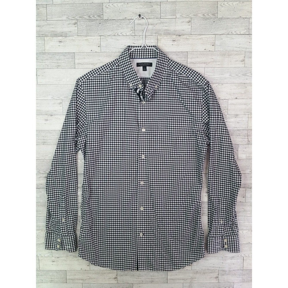 Banana Republic Button Down Plaid Shirt Dress Slim Fit Non Iron Long Sleeve Sz L